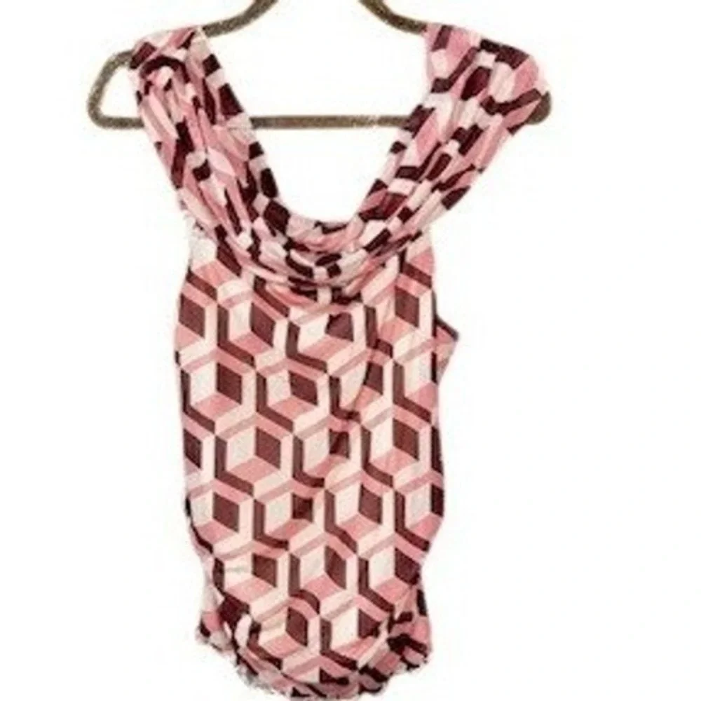 Bold Elements Pink Geometric Geo Print Cowl Neck Ruched Top Petite XS
